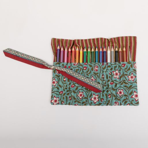 Pencil Cover (Golcunda Firozi Jal & Maroon Chutni Stripes