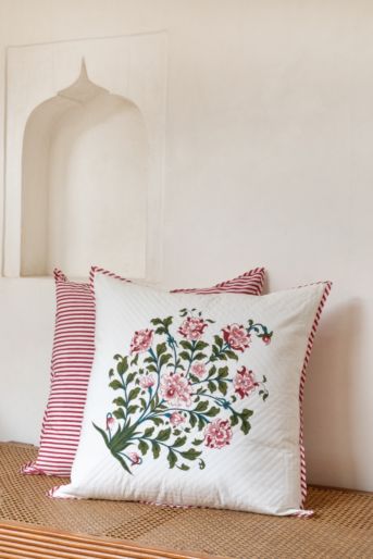 French Traditionally Cushion Cover Size 65 X 65 Cms Pink Peony