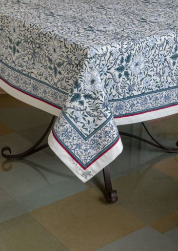 Tablecloth (Blue Amapola Jal on White)