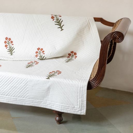 French Traditionally Quilted  Throws and Tablecloth in  Nargis with Tobacco Ananas Stripes