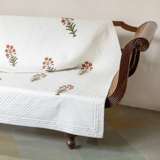 French Traditionally Quilted  Throws and Tablecloth in  Nargis with Double Green Stripes