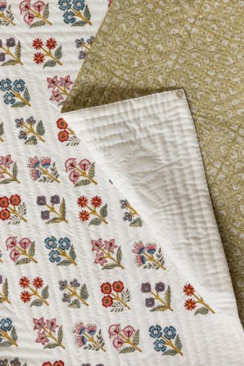 French Traditionally Quilted  Throws and Tablecloth in  Makisan Jali Buti and Orchid Paola