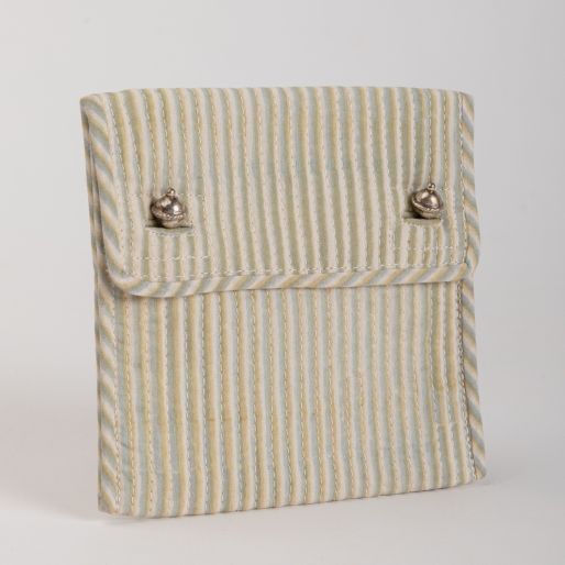 Pouch 2 silver button ( Fine  green stripes )