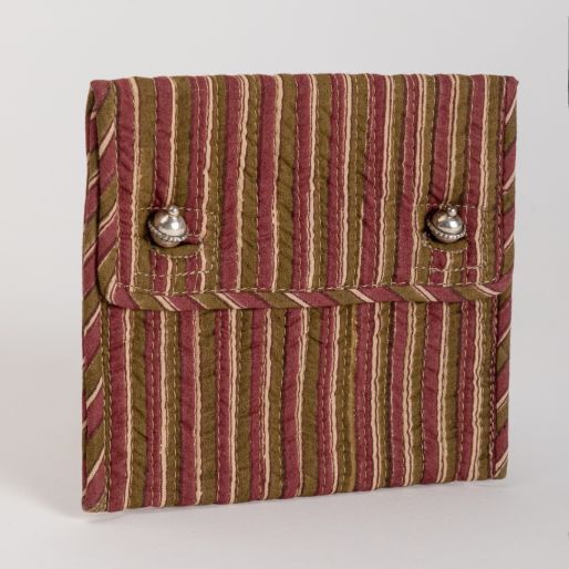 Pouch 2 silver button ( Maroon chutni stripes )