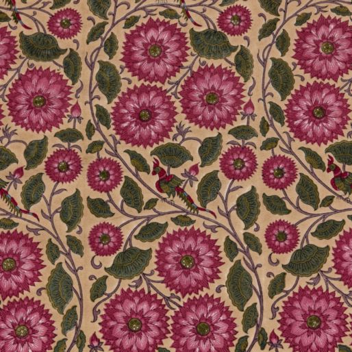 FABRIC  LOTUS AND PARROT-Muslin