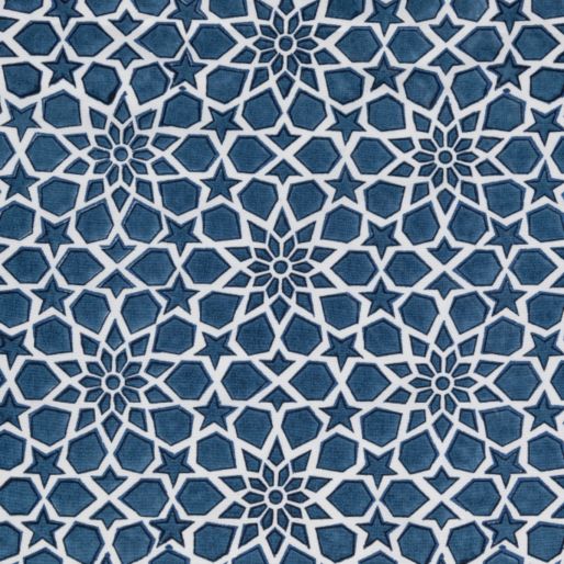 FABRIC INDIGO STAR JALI CAMBRIC
