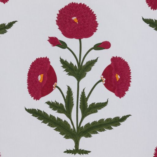 FABRIC POPPY ON WHITE-Cambric