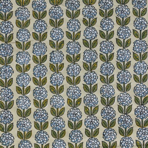 FABRIC SUZANI BUTI BLUE ON MINT GREEN CAMBRIC