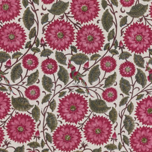 FABRIC LOTUS AND PARROT OPEN-Cambric