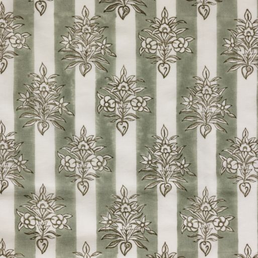 FABRIC GREEN PALLA BUTA ON GREEN STRIPES CAMBRIC