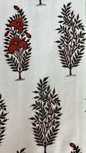 FABRIC MANGAL TULSI ON CREAM MUSLIN