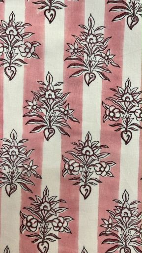 FABRIC PALLA BUTA ON PINK_CREAM STRIPES CAMBRIC