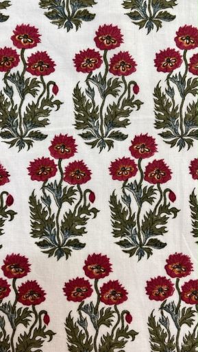FABRIC RUBY- BLUE GREEN POSHT ON WHITE CAMBRIC
